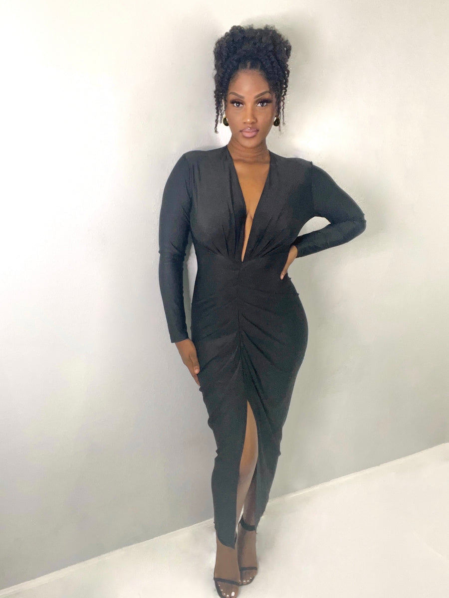 Chloe Midi Dress-Black – Za Belle Boutique