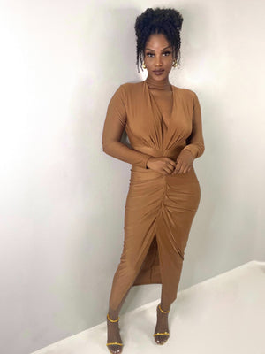 Chloe Midi Dress-Caramel Brown – Za Belle Boutique