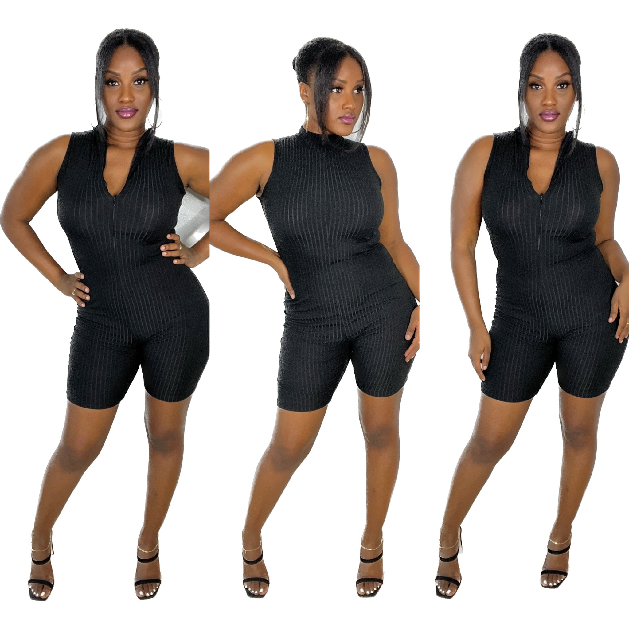 Black Reversible Romper (Ribbed)